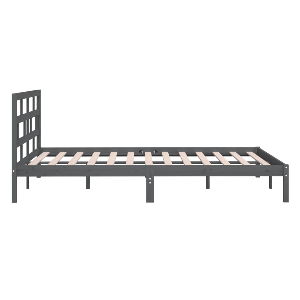 Estrutura de cama casal 135x190 cm madeira maciça cinzento