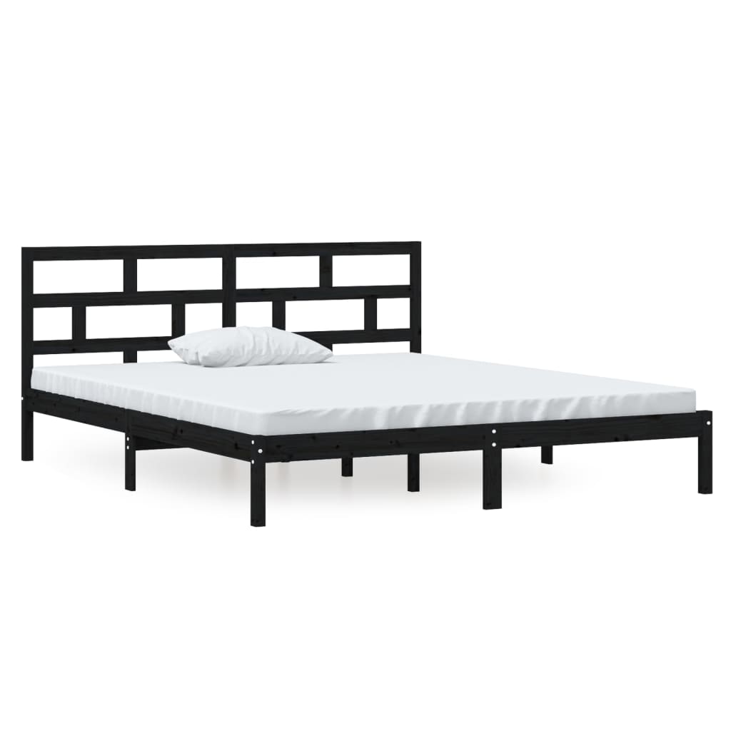 Estrutura de cama casal 135x190 cm madeira maciça preto