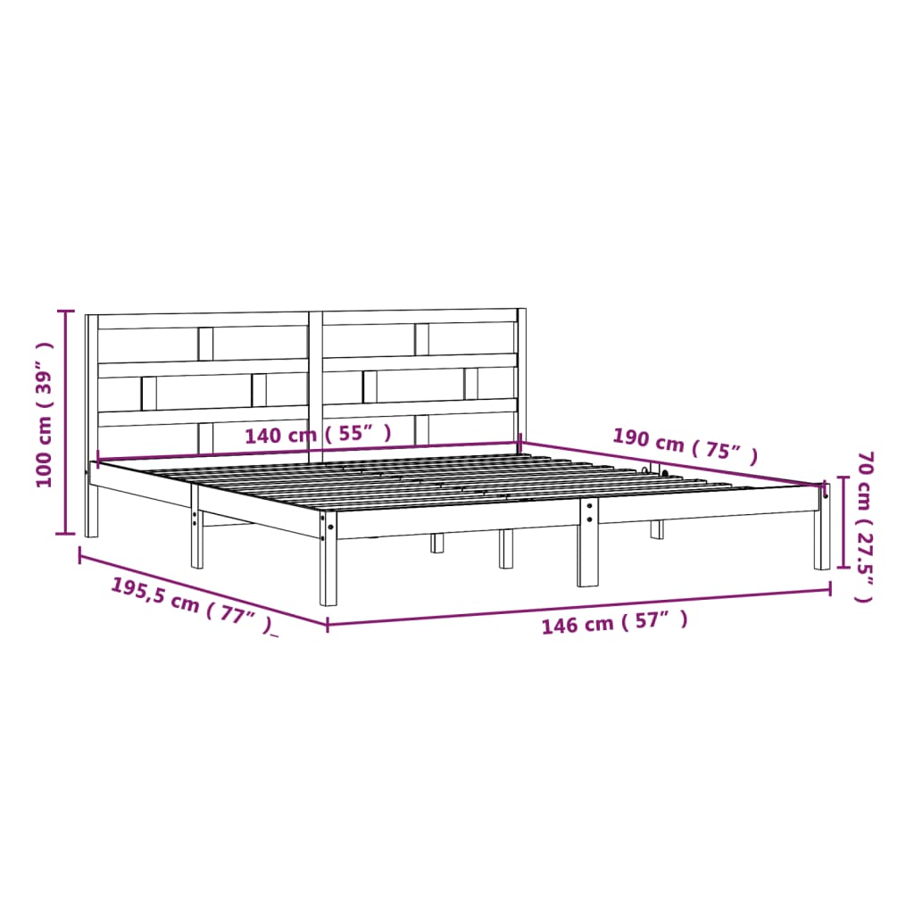 Estrutura de cama 140x190 cm madeira de pinho maciça cinzento