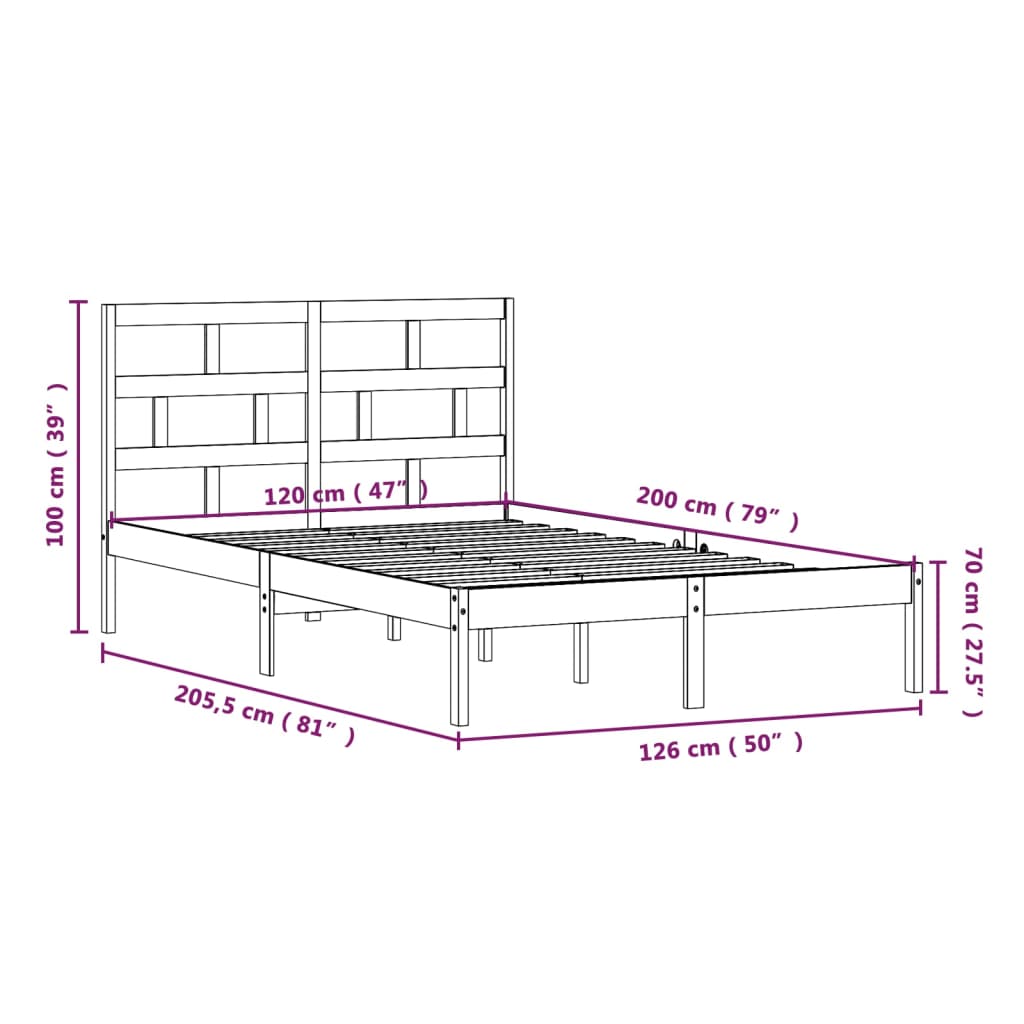 Estrutura de cama 120x200 cm pinho maciço branco