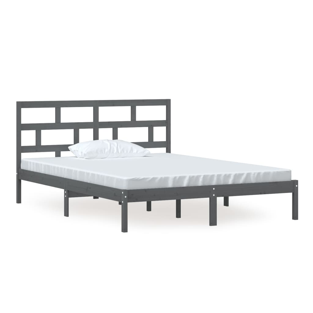 Estrutura de cama king 150x200 cm madeira maciça cinzento