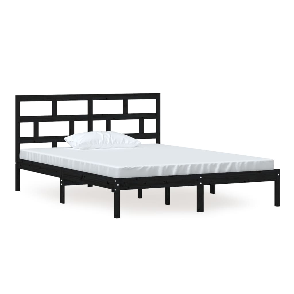 Estrutura de cama king 150x200 cm madeira maciça preto