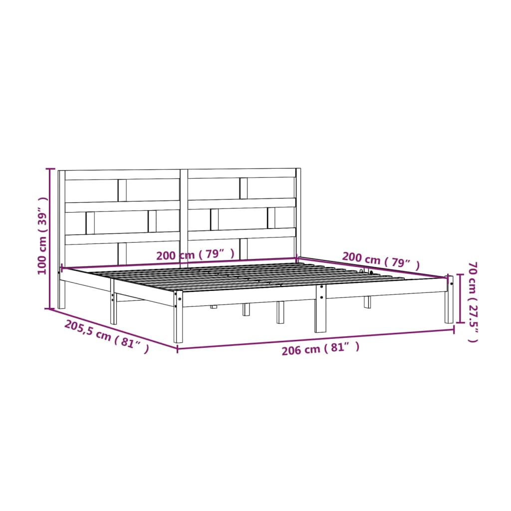 Estrutura de cama 200x200 cm pinho maciço castanho mel