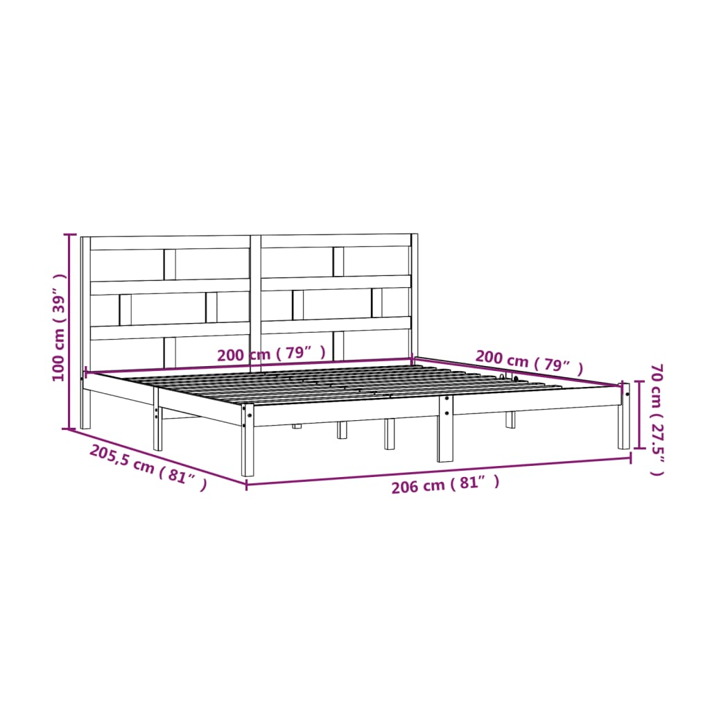 Estrutura de cama 200x200 cm pinho maciço preto