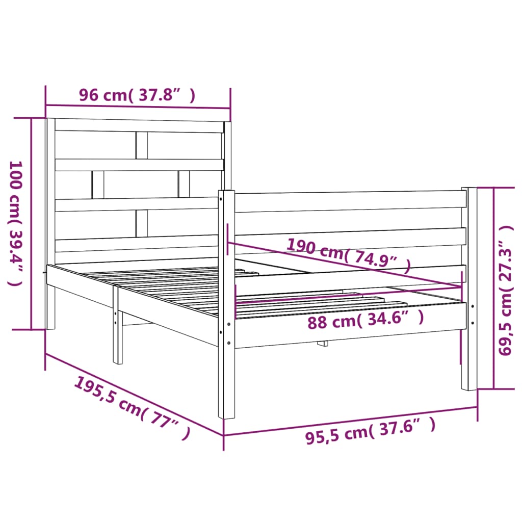 Estrutura de cama solteiro 90x190 cm madeira maciça