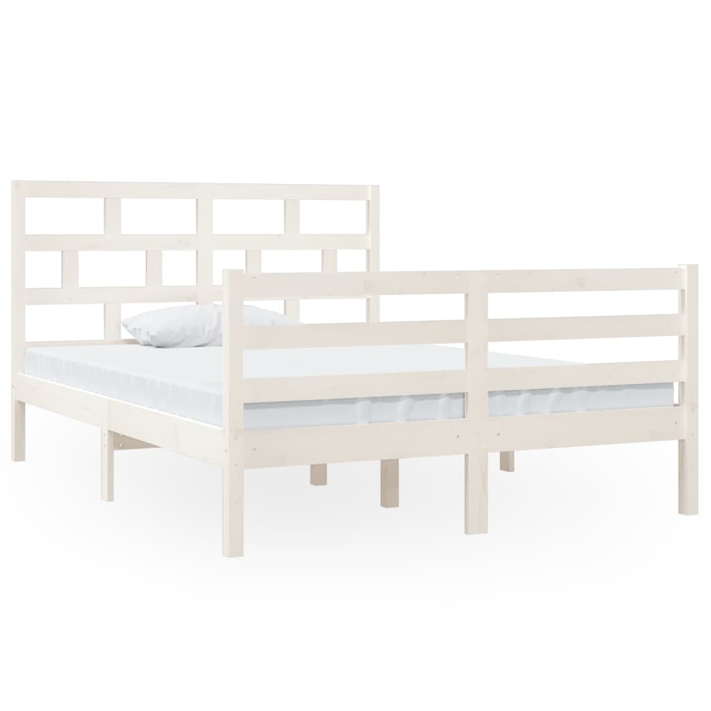 Estrutura de cama casal 135x190 cm madeira maciça branco