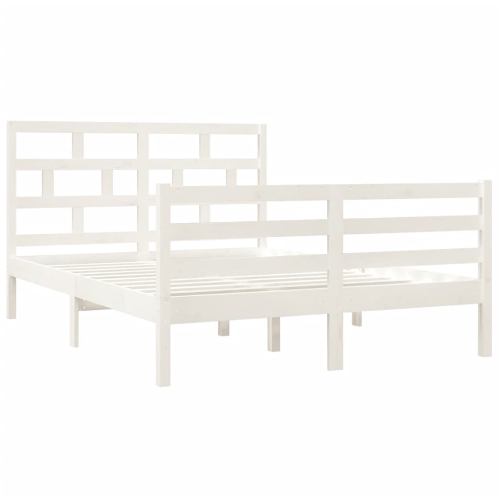 Estrutura de cama casal 135x190 cm madeira maciça branco