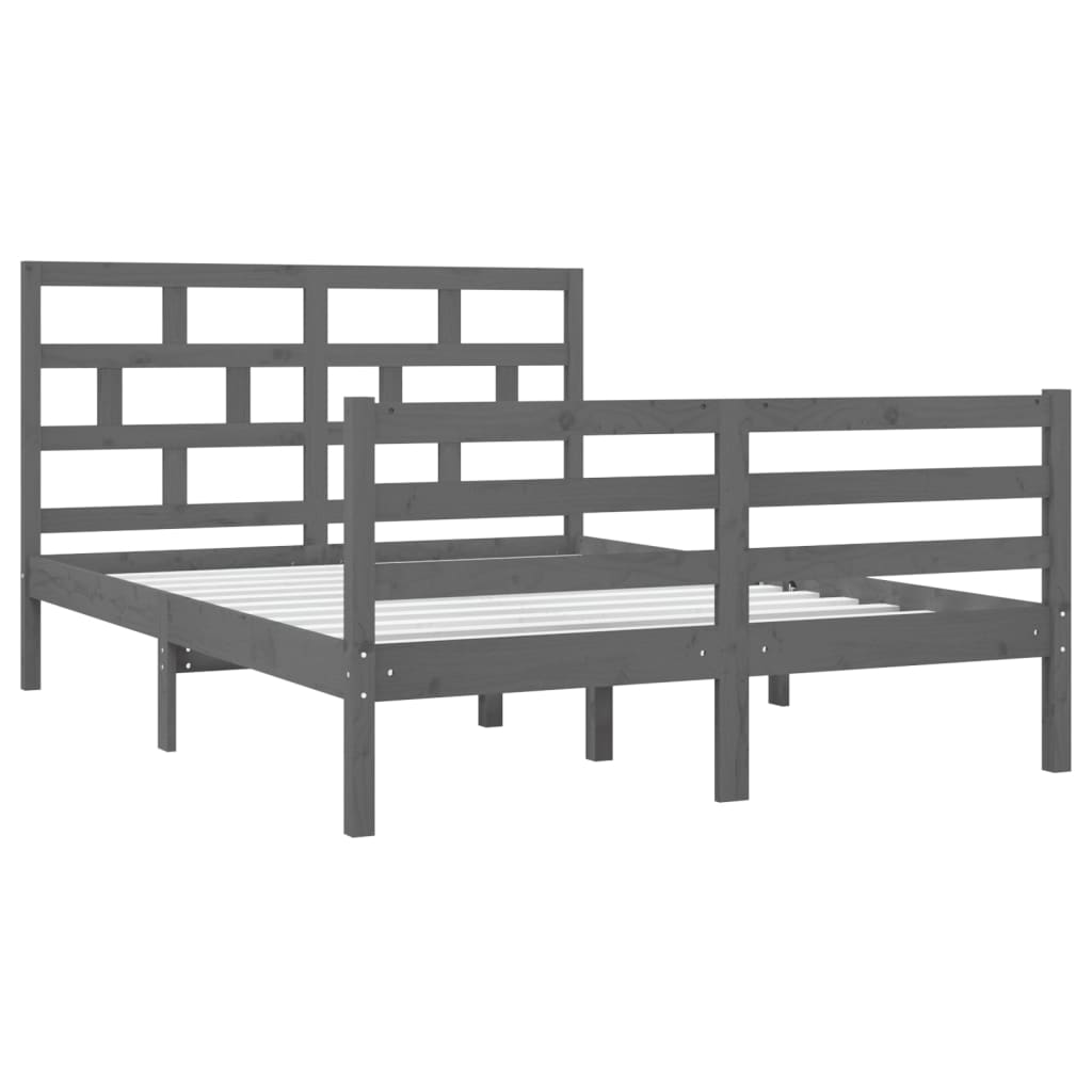 Estrutura de cama casal 135x190 cm madeira maciça cinzento