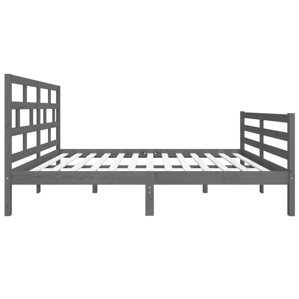 Estrutura de cama casal 135x190 cm madeira maciça cinzento