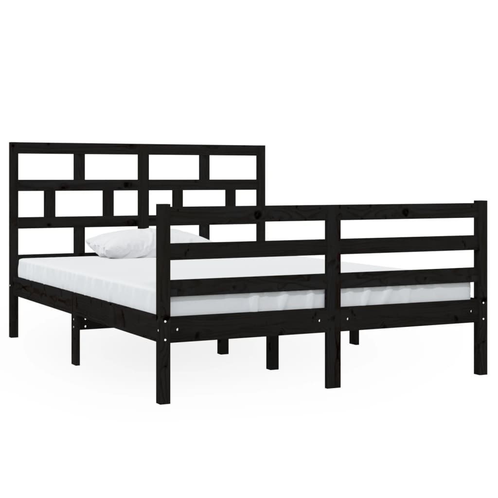 Estrutura de cama casal 135x190 cm madeira maciça preto