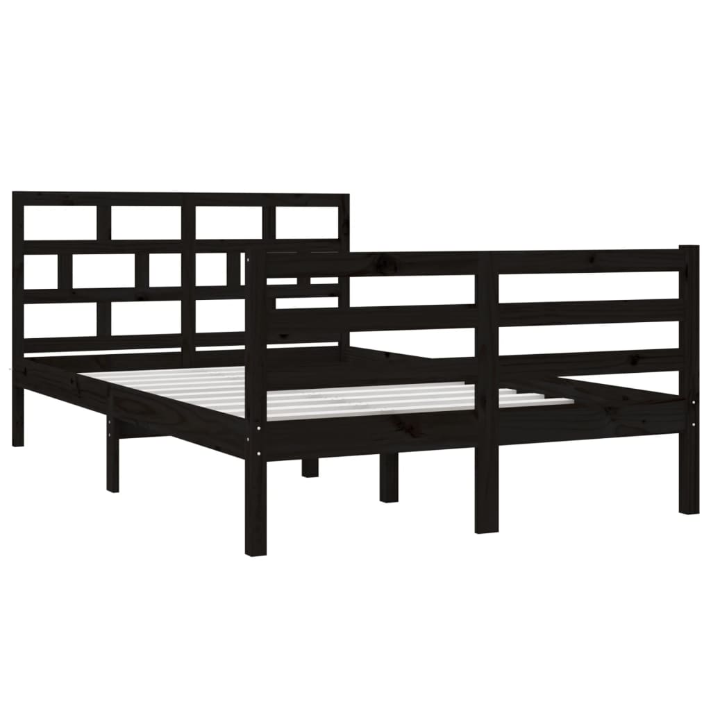 Estrutura de cama casal 135x190 cm madeira maciça preto