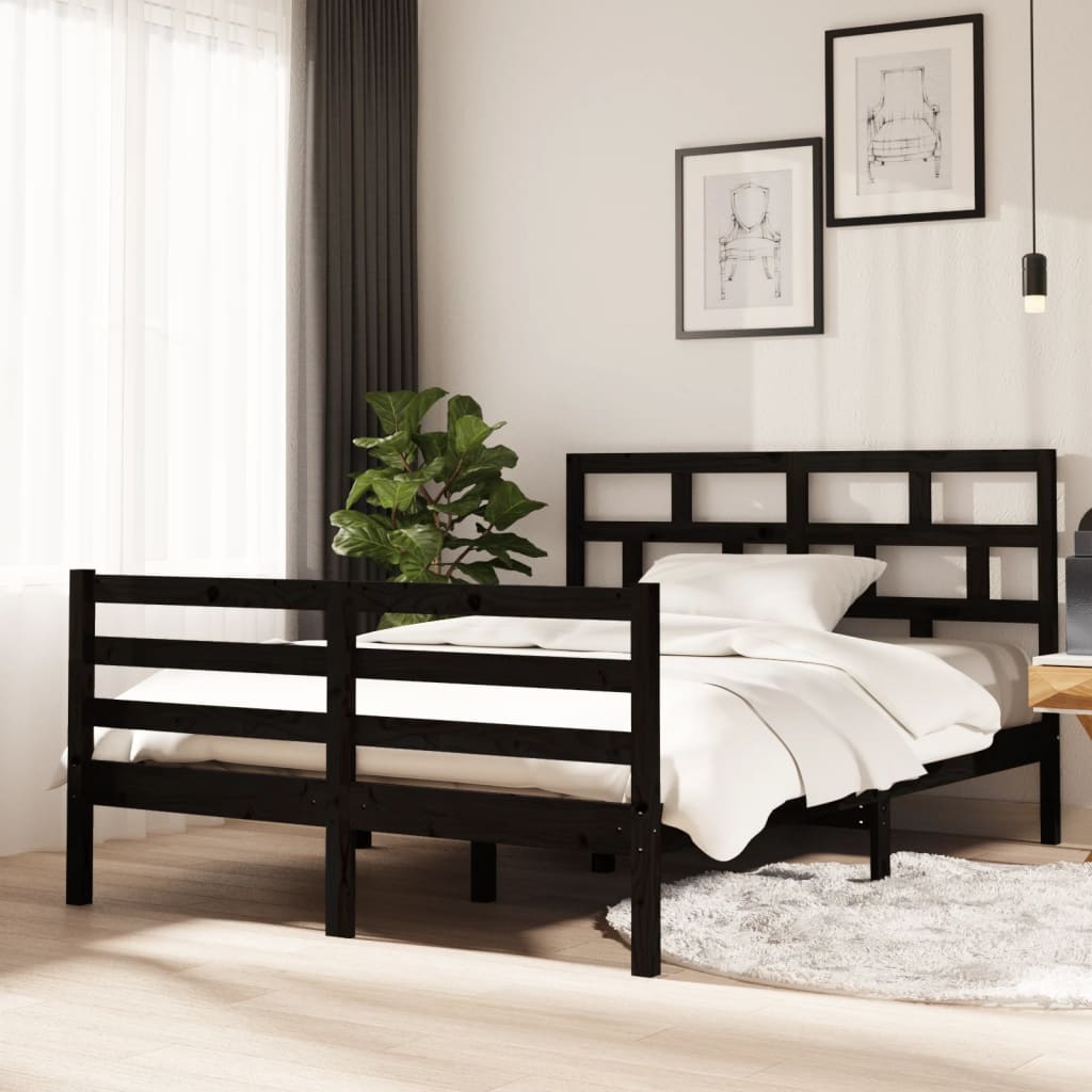 Estrutura de cama casal 135x190 cm madeira maciça preto