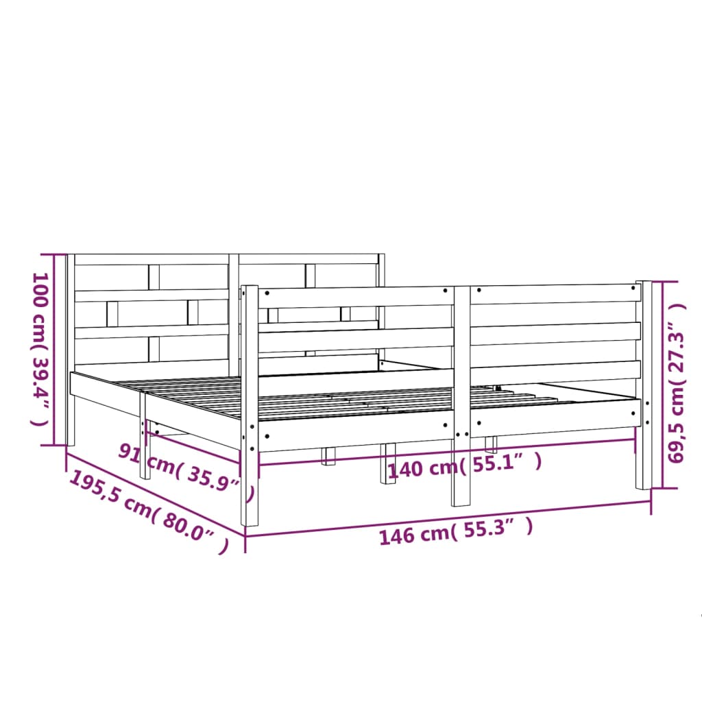 Estrutura de cama 140x190 cm madeira de pinho maciça branco