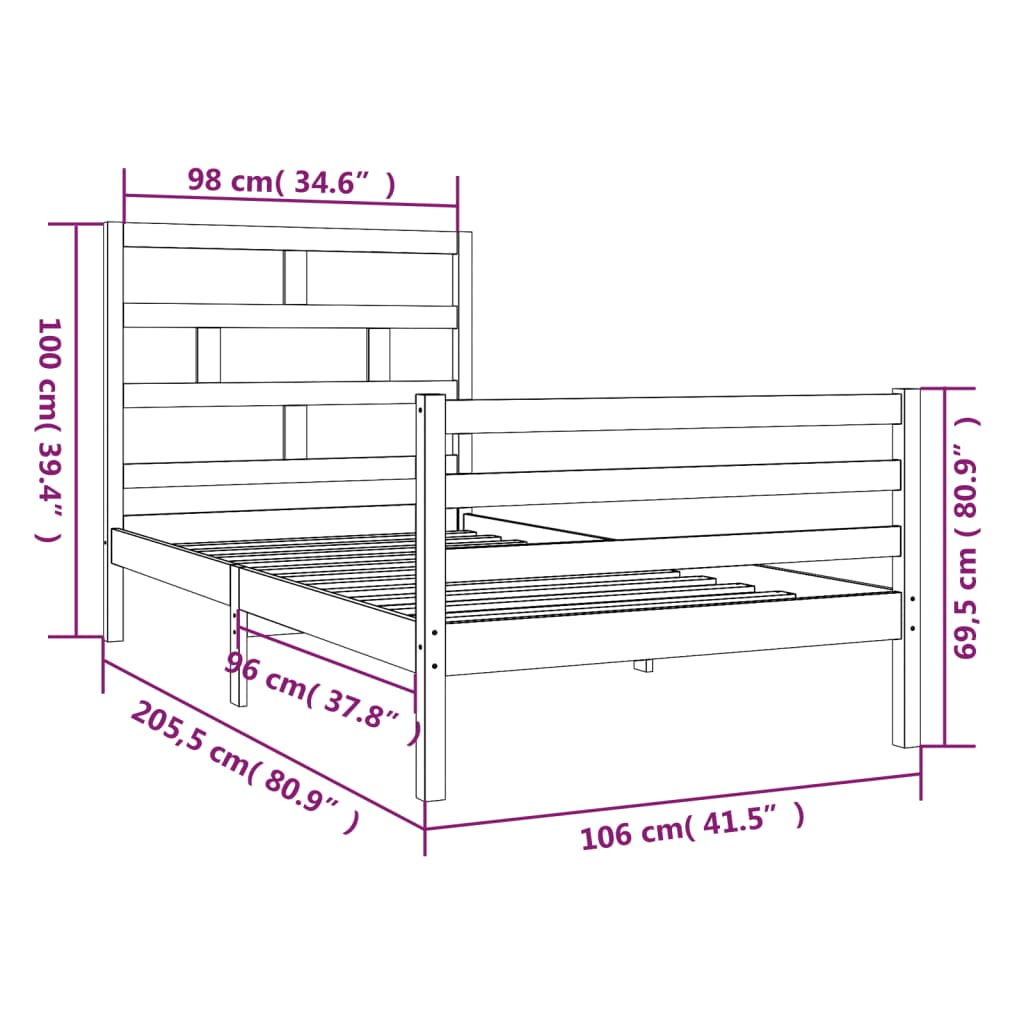 Estrutura de cama 100x200 cm madeira de pinho maciça