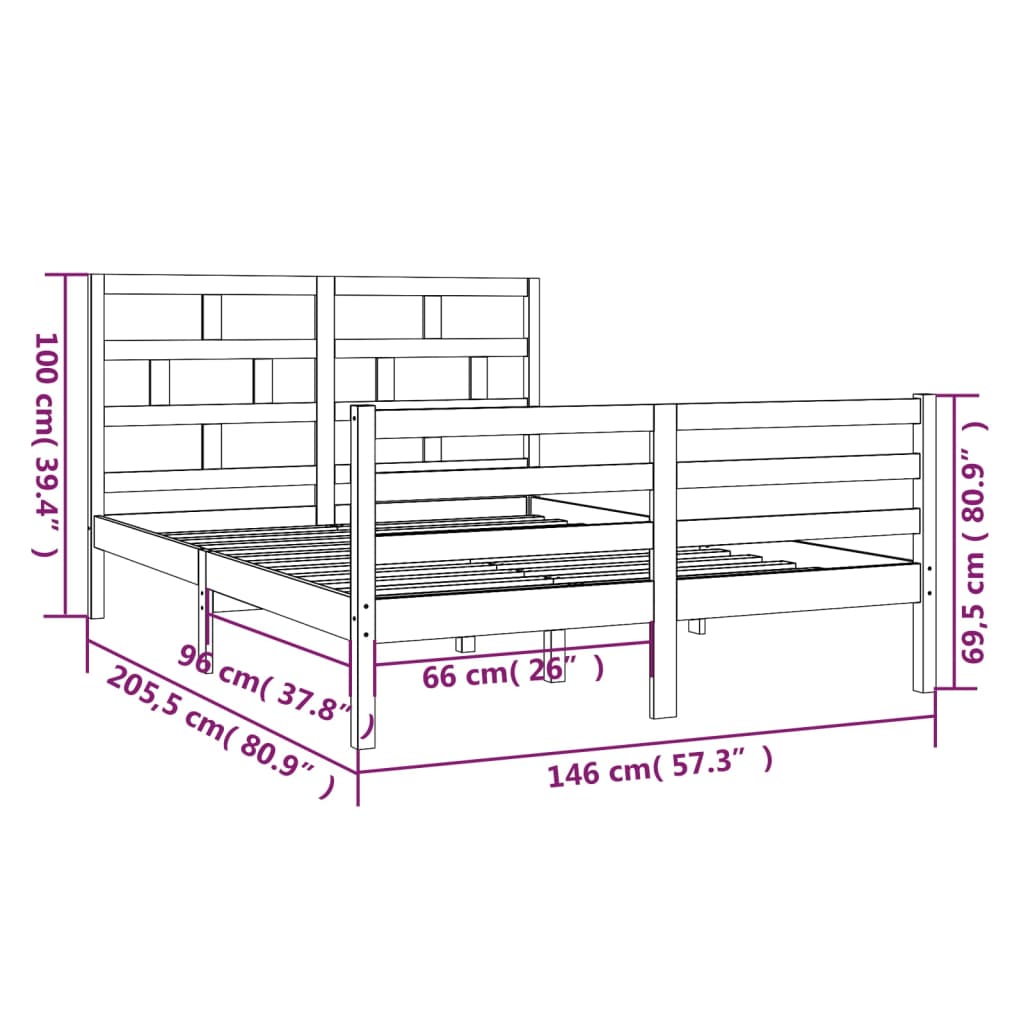 Estrutura de cama 140x200 cm madeira de pinho maciça branco