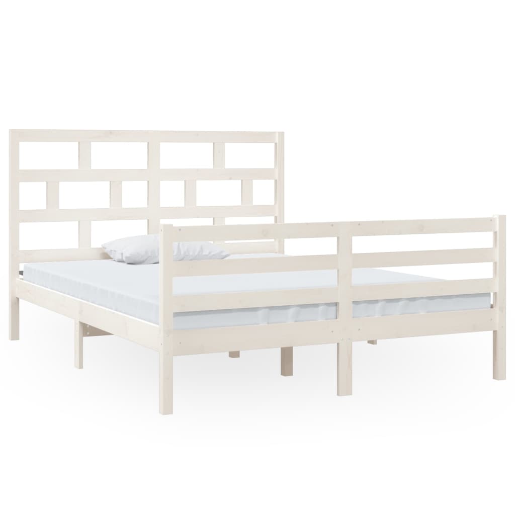 Estrutura de cama king 150x200 cm madeira maciça branco