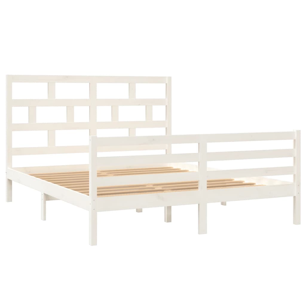 Estrutura de cama king 150x200 cm madeira maciça branco