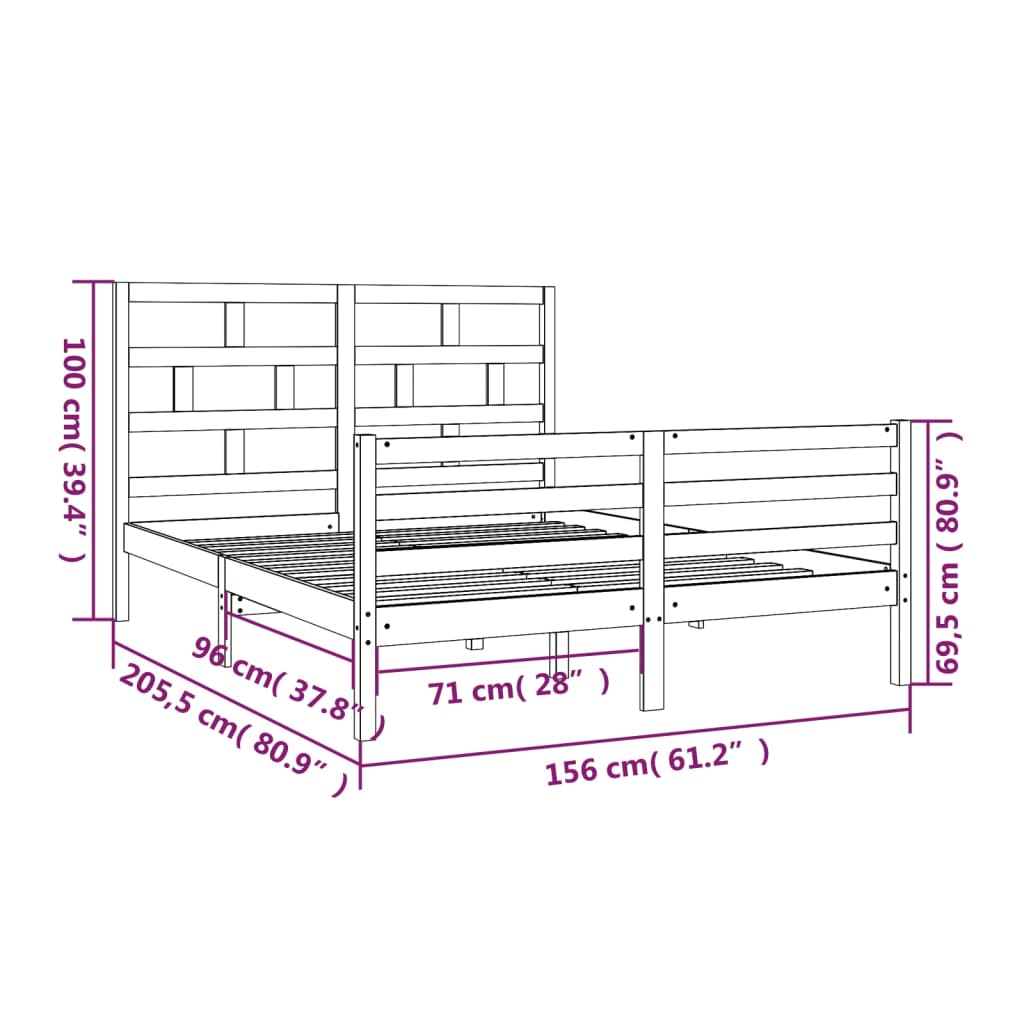 Estrutura de cama king 150x200 cm madeira maciça branco