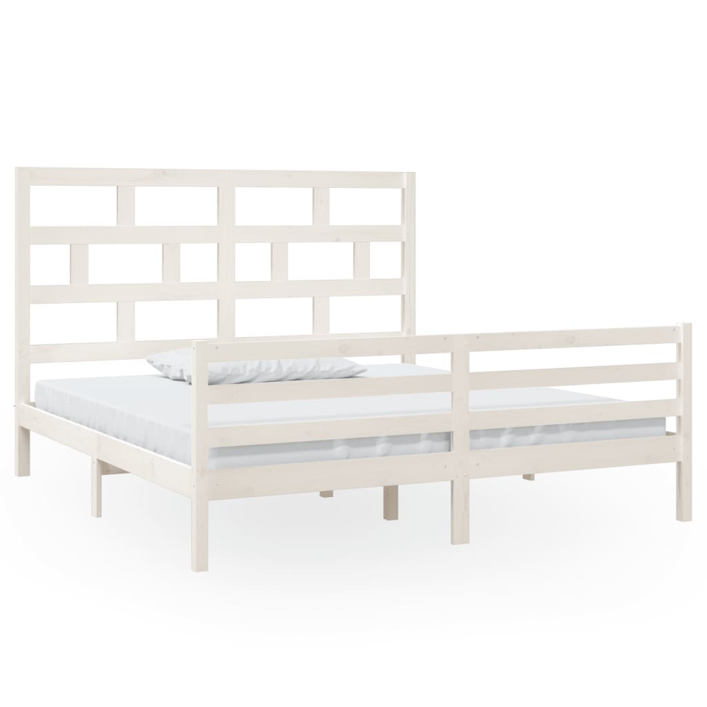 Estrutura de cama super king pinho maciço 180x200 cm branco