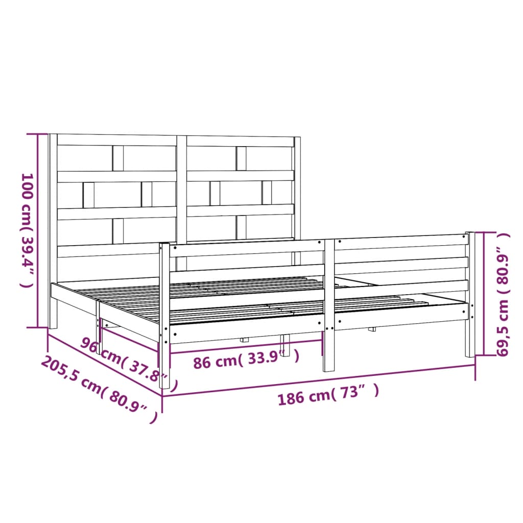 Estrutura de cama super king pinho maciço 180x200 cm branco