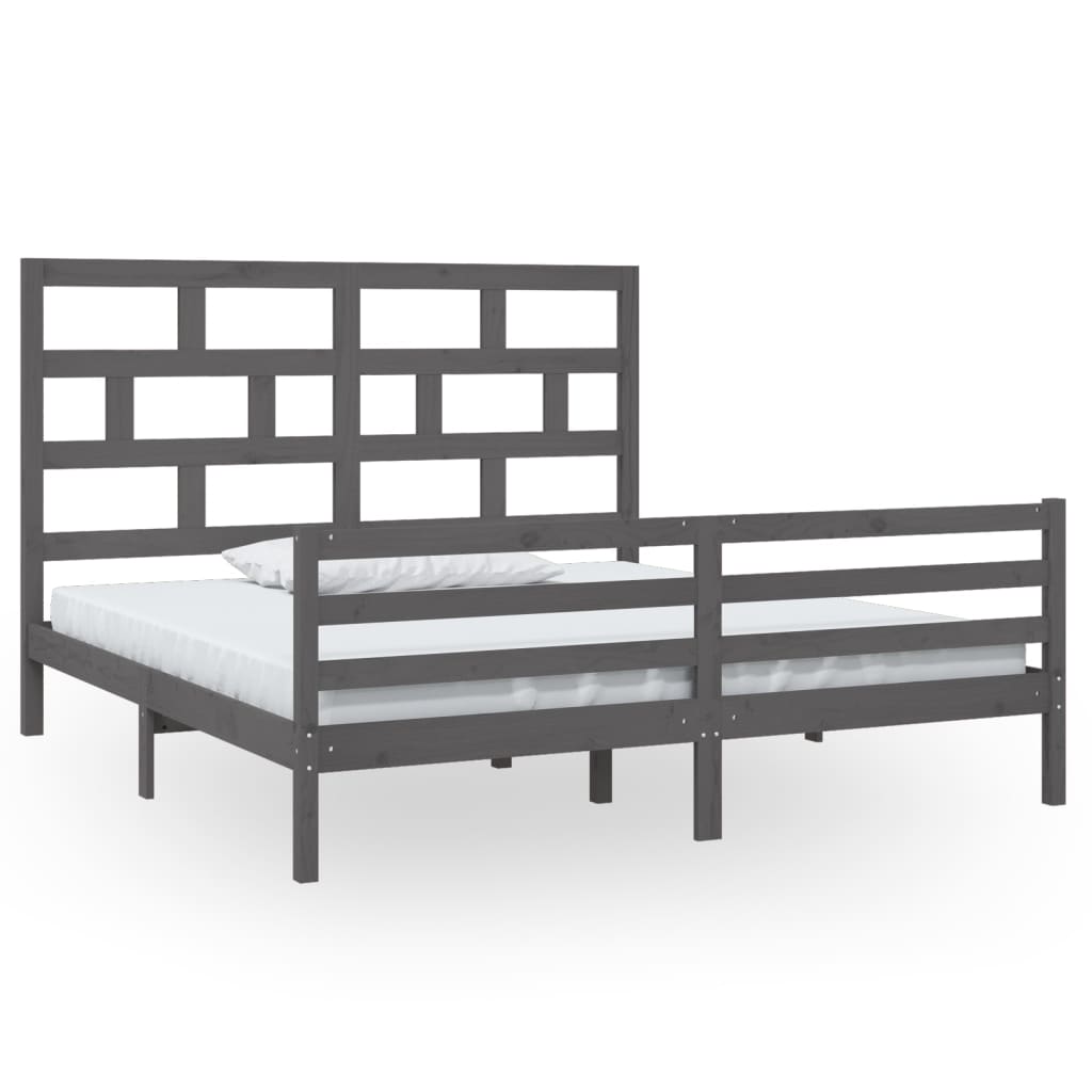 Estrutura de cama super king 180x200 cm madeira maciça cinza