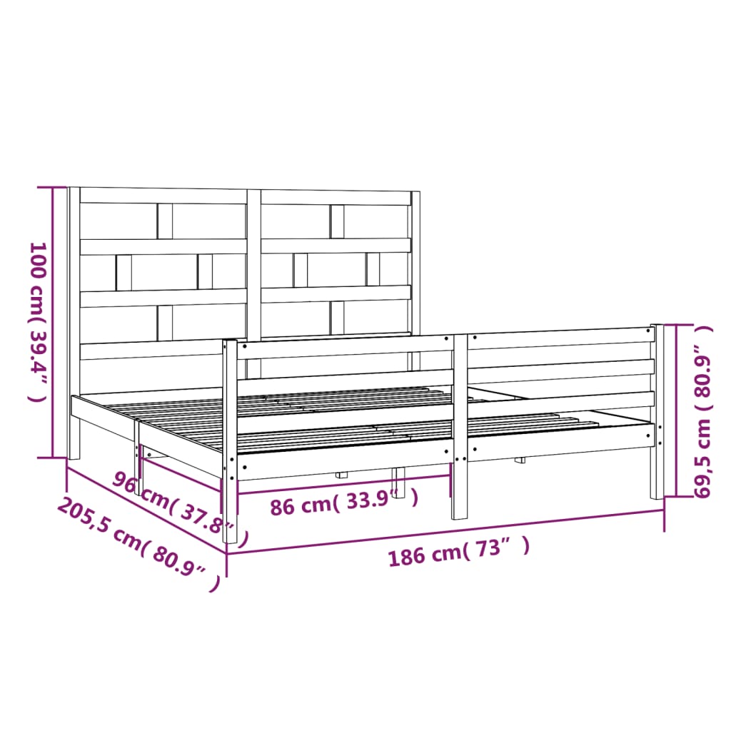 Estrutura de cama super king 180x200 cm madeira maciça preto