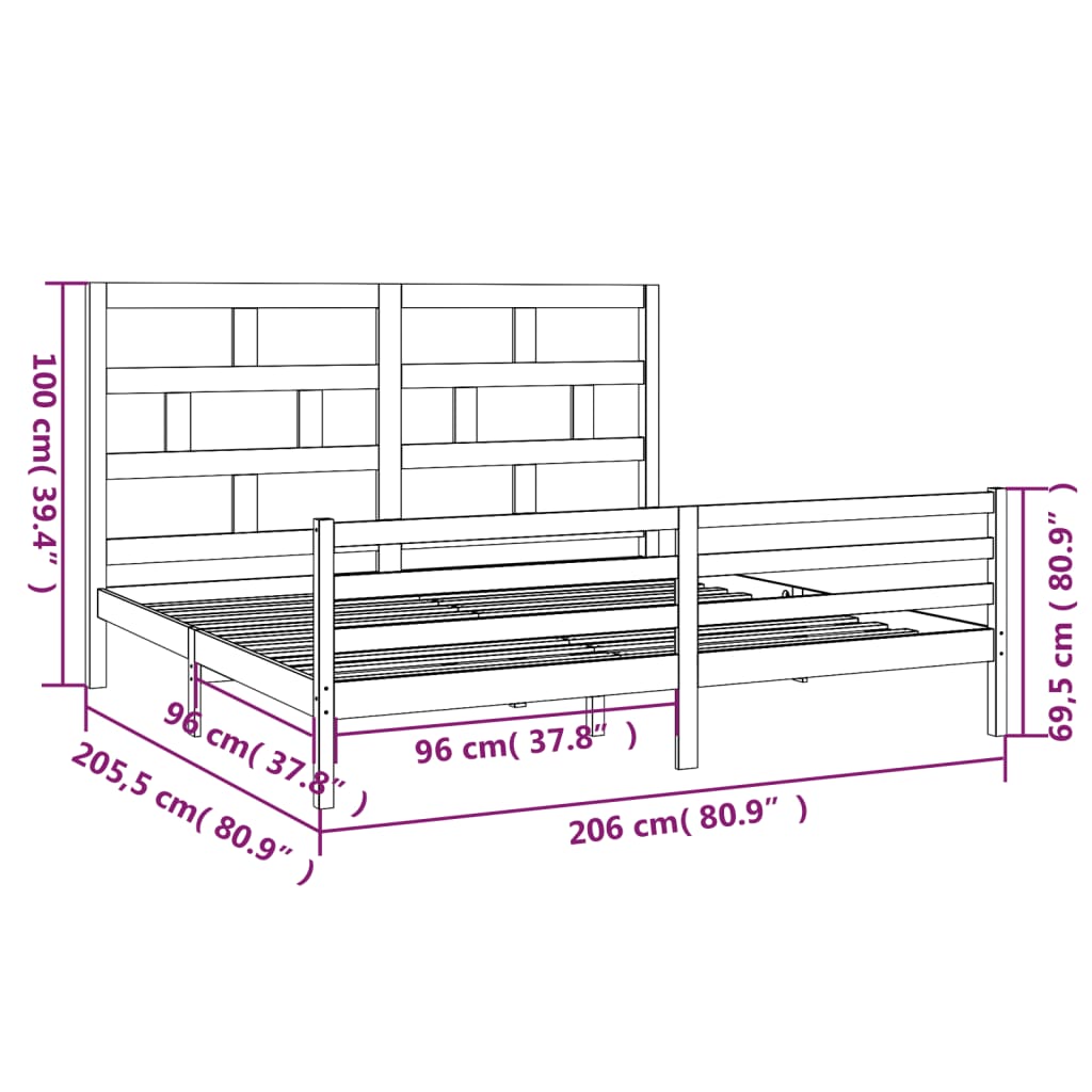 Estrutura de cama 200x200 cm madeira de pinho maciça branco