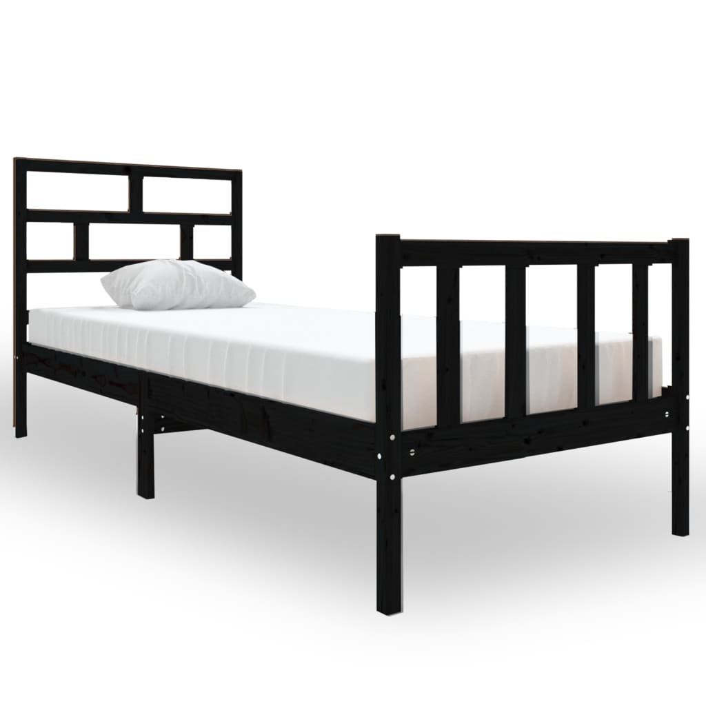 Estrutura de cama pequena solteiro 75x190 cm pinho maciço preto