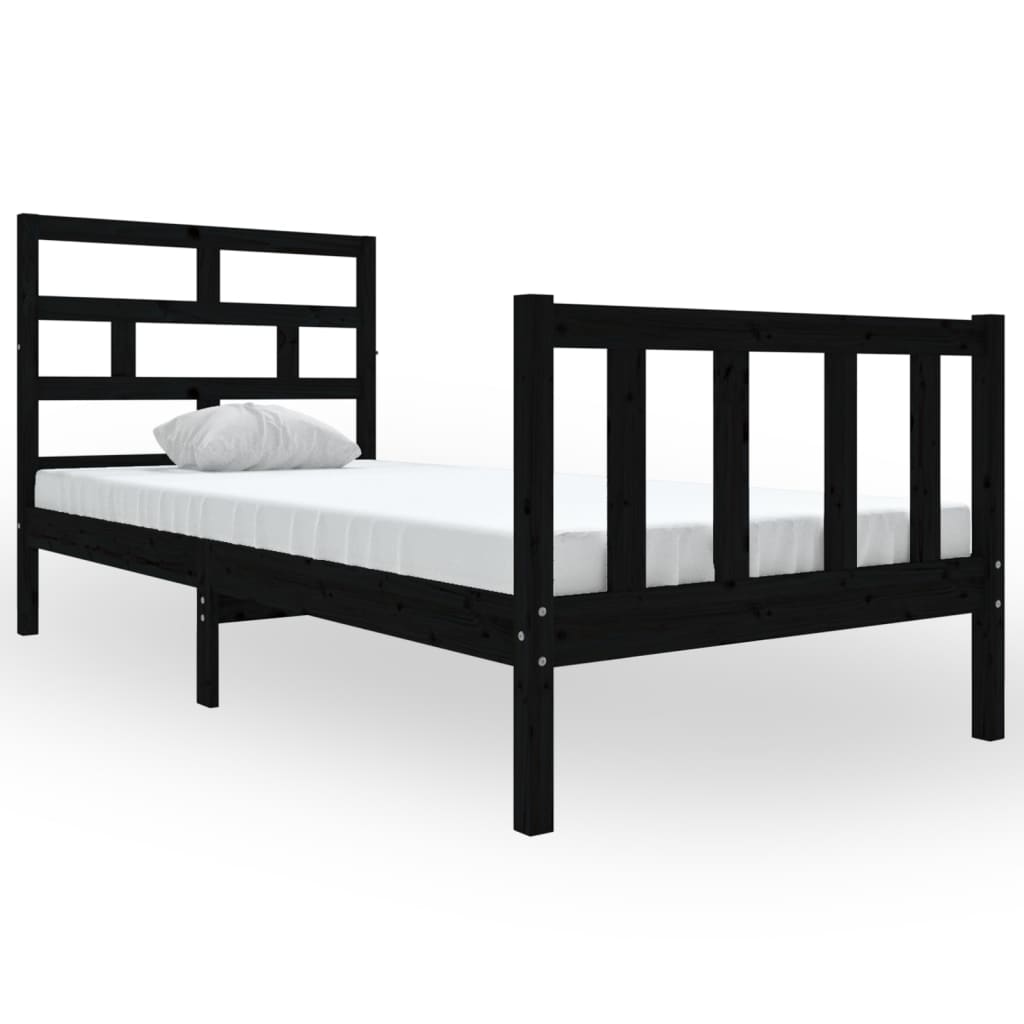 Estrutura de cama solteiro 90x190 cm pinho maciço preto