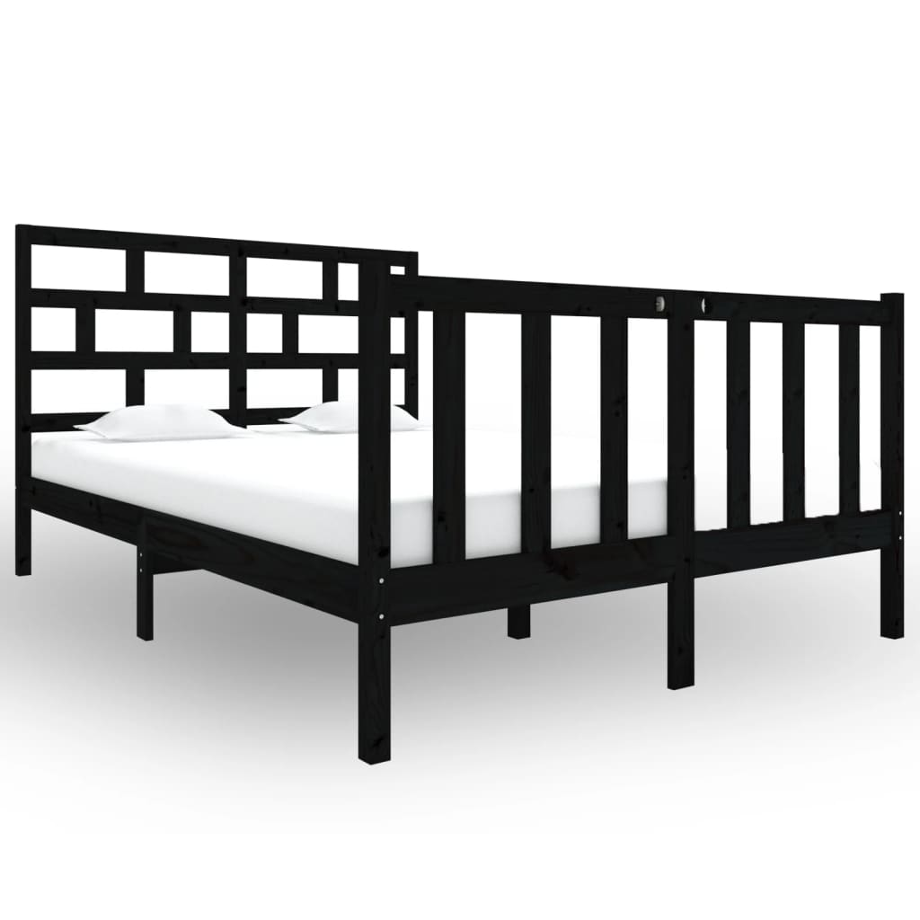 Estrutura de cama pequena casal 120x190 cm pinho maciço preto