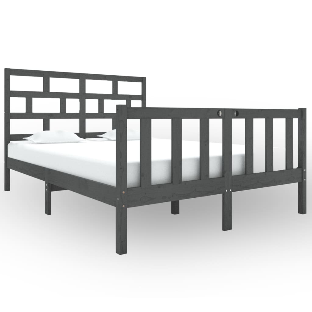 Estrutura de cama casal 135x190 cm pinho maciço cinza