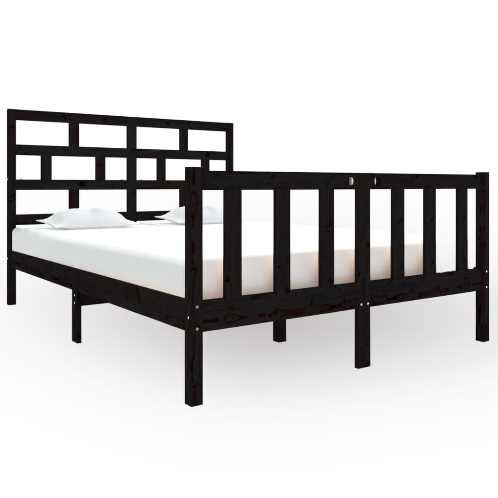 Estrutura de cama casal 135x190 cm pinho maciço preto