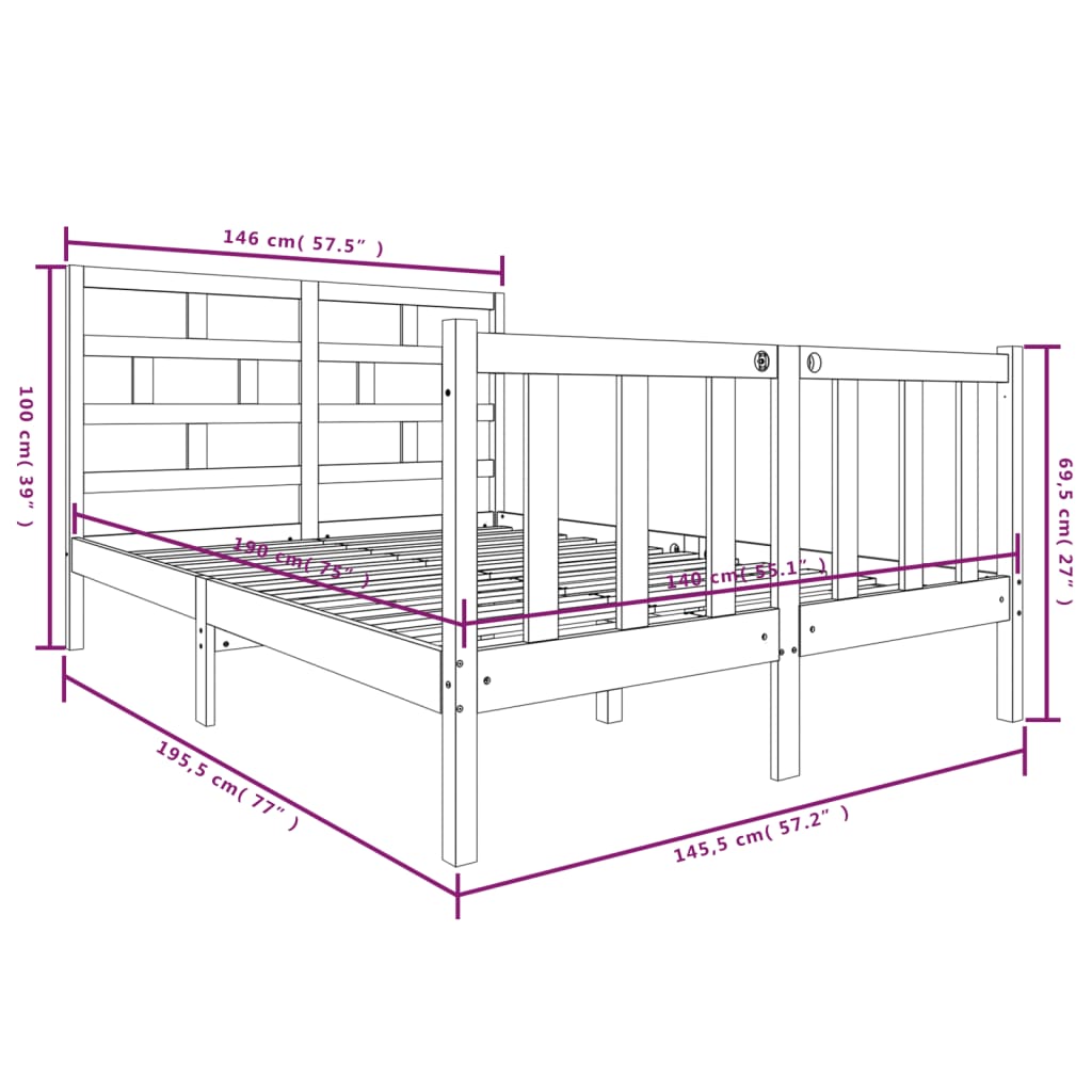 Estrutura de cama 140x190 cm pinho maciço