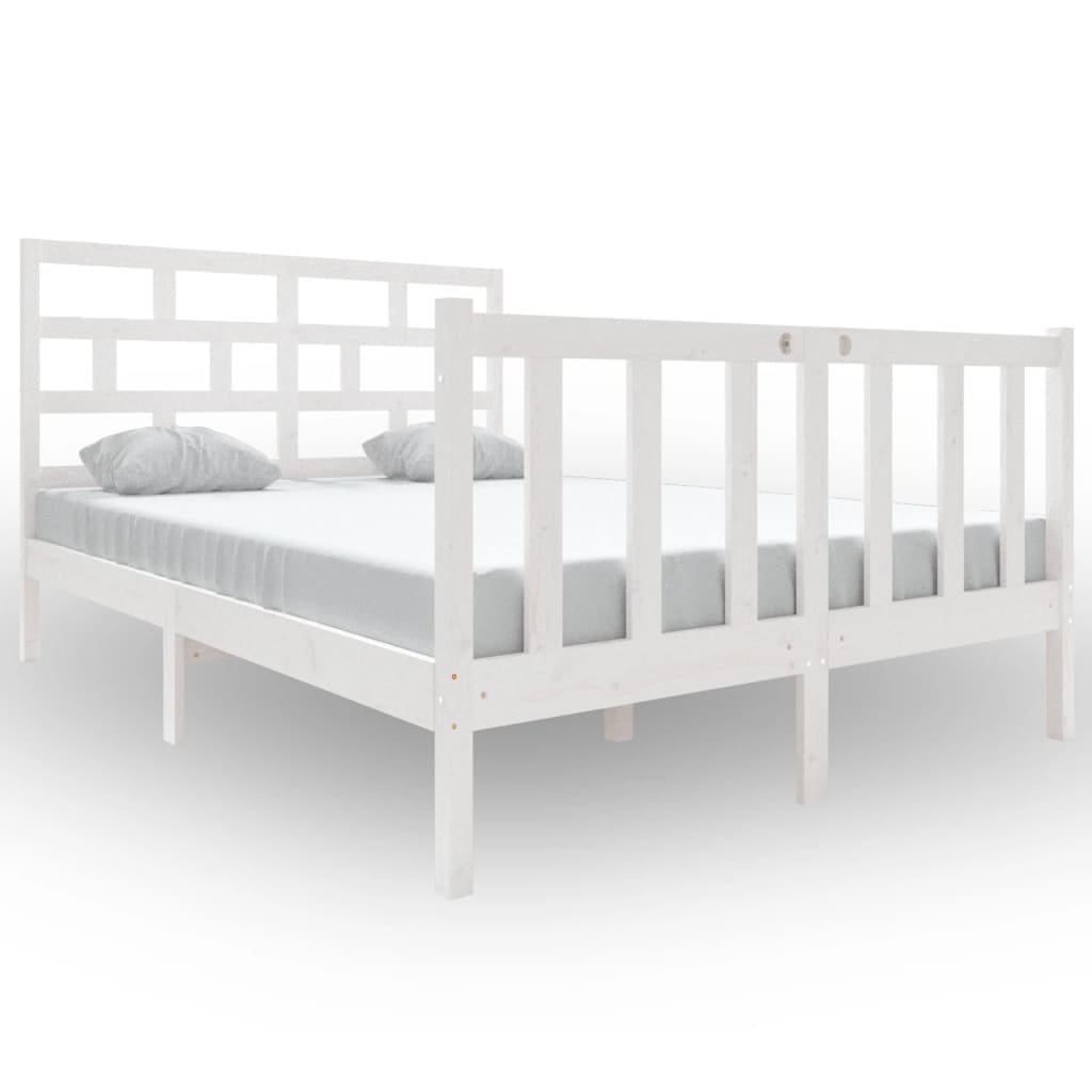 Estrutura de cama 140x190 cm madeira de pinho maciça branco