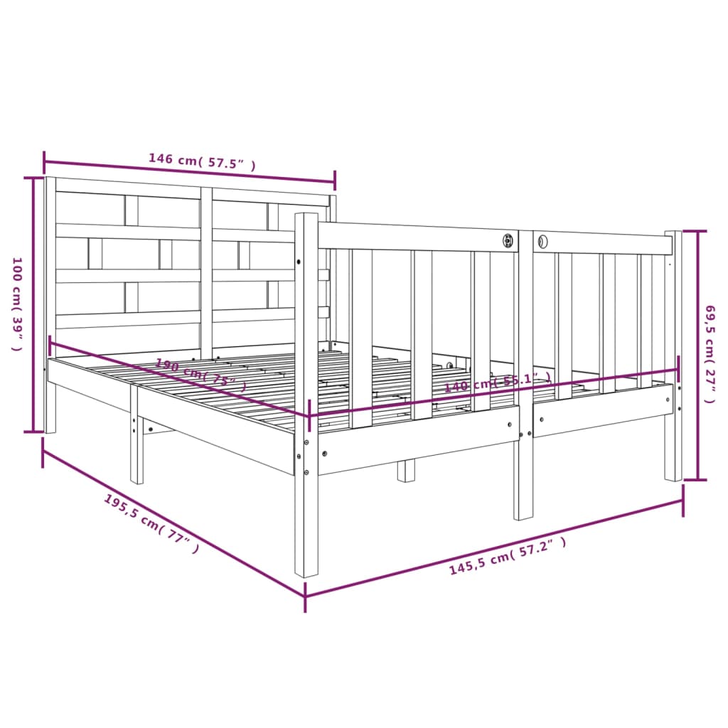 Estrutura de cama 140x190 cm madeira de pinho maciça branco