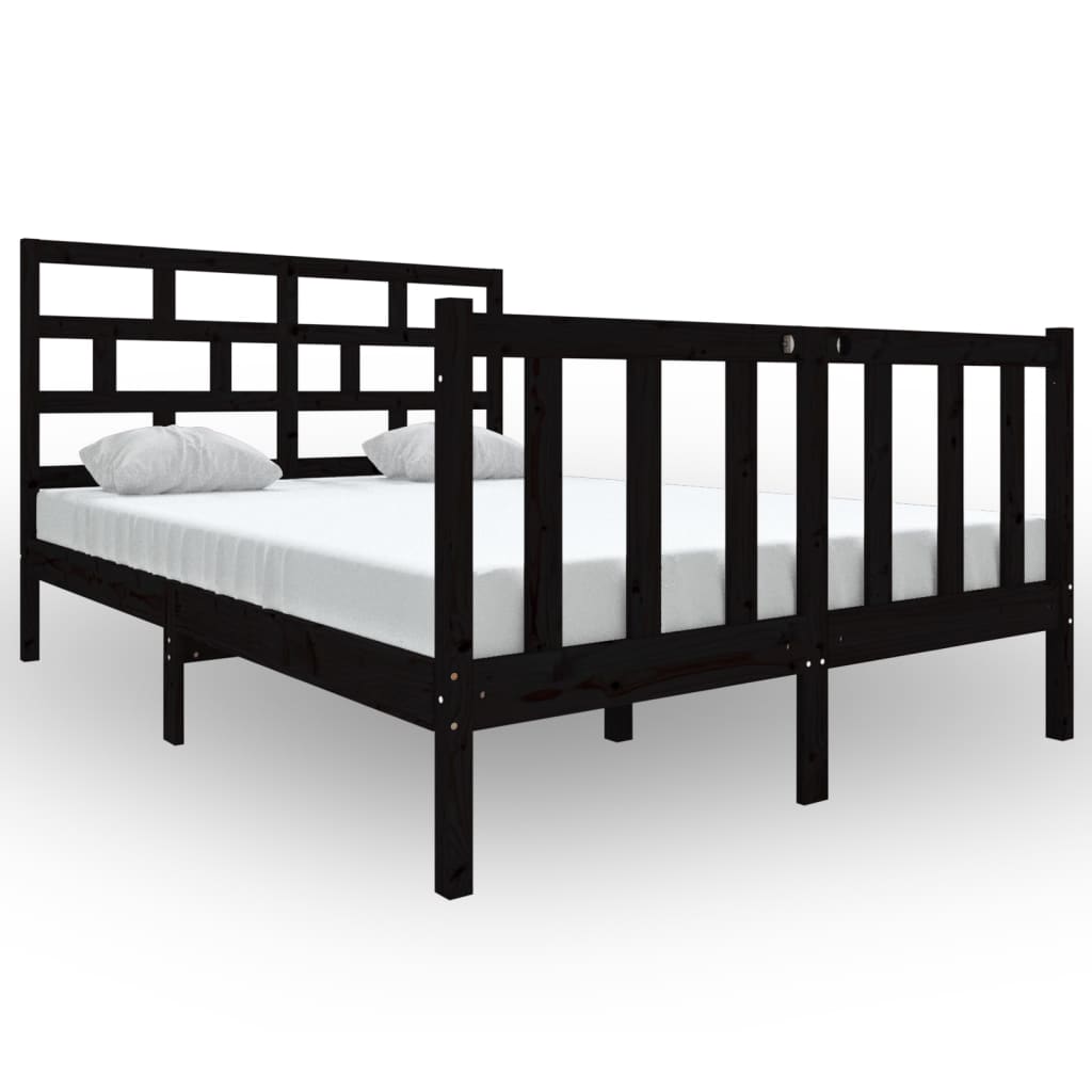 Estrutura de cama 140x190 cm madeira de pinho maciça preto