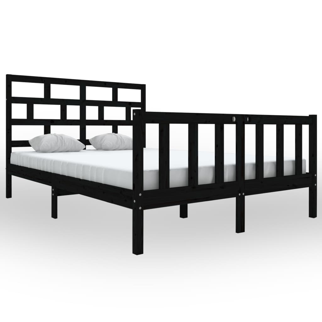 Estrutura de cama king 150x200 cm pinho maciço preto