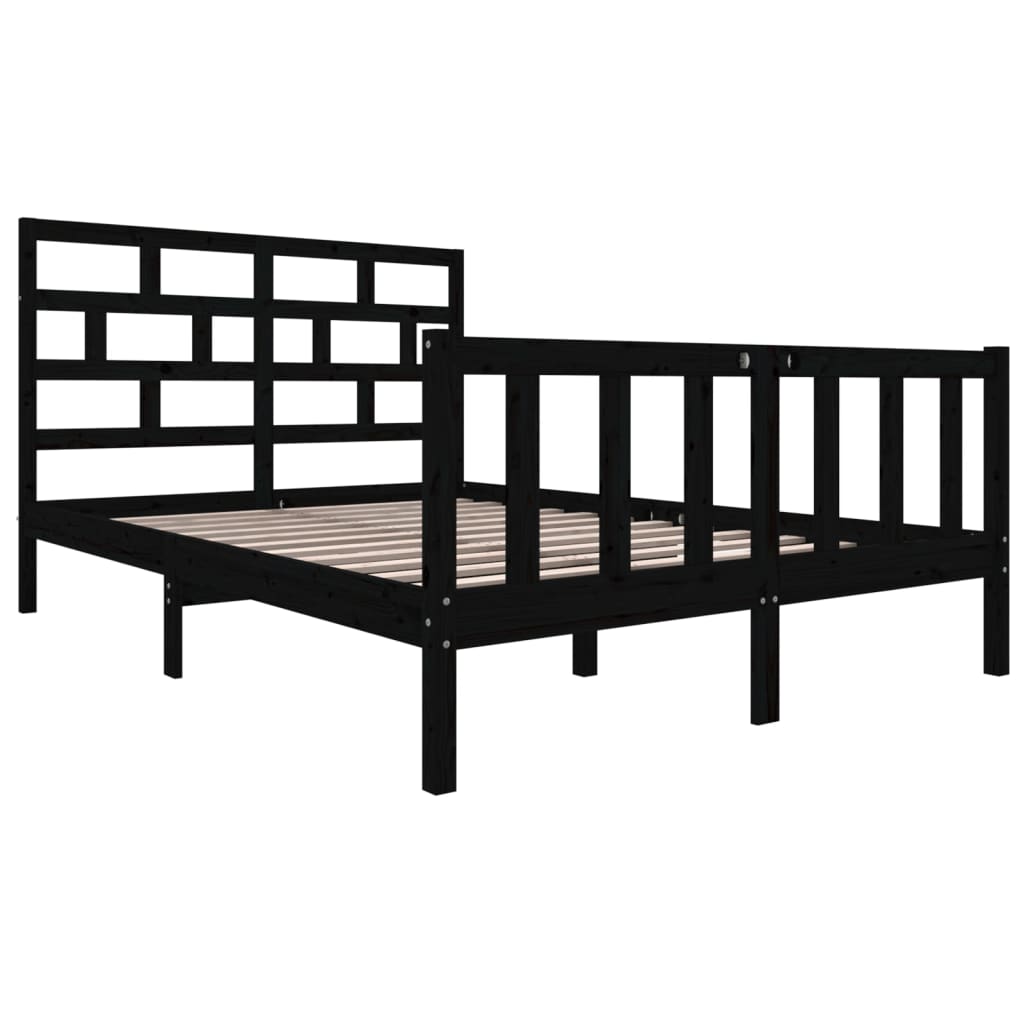 Estrutura de cama king 150x200 cm pinho maciço preto