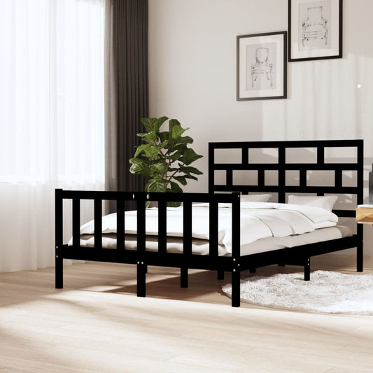 Estrutura de cama king 150x200 cm pinho maciço preto