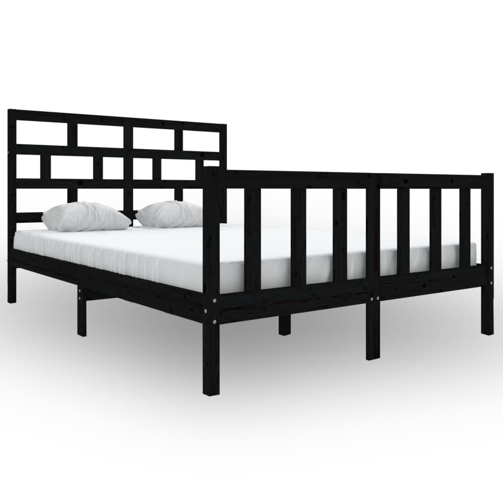 Estrutura de cama 160x200 cm madeira de pinho maciça preto