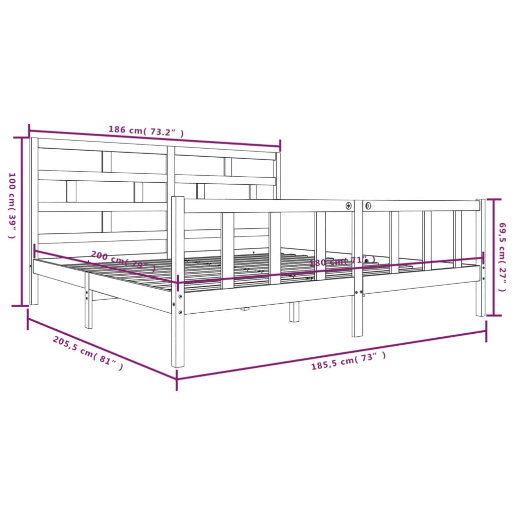 Estrutura de cama super king 180x200 cm pinho maciço