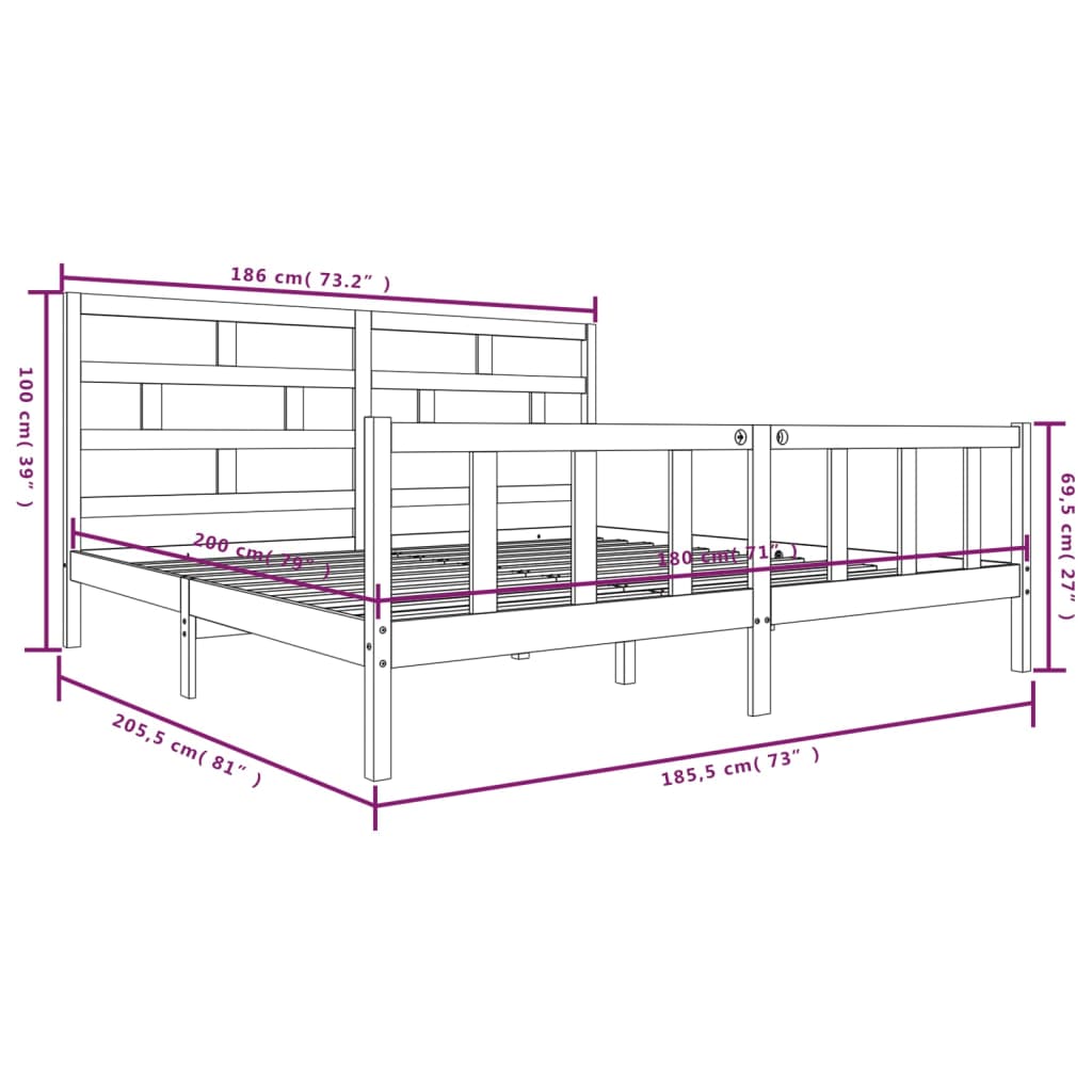 Estrutura de cama super king 180x200 cm pinho maciço branco