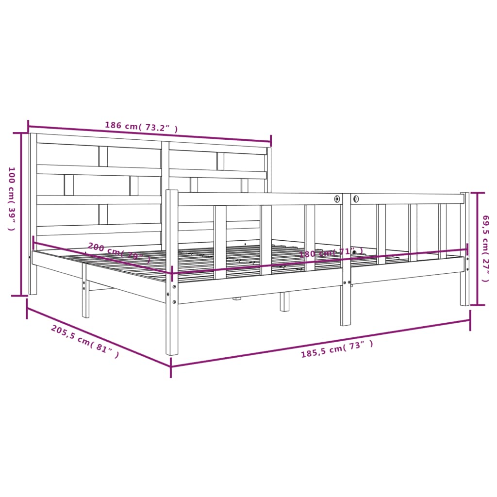 Estrutura de cama super king 180x200 cm pinho maciço cinza