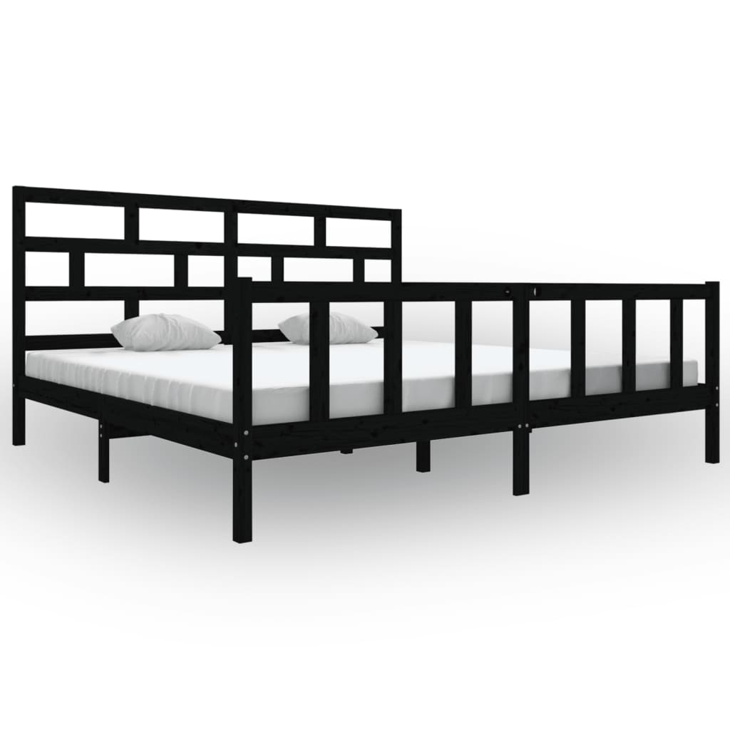 Estrutura de cama super king 180x200 cm pinho maciço preto