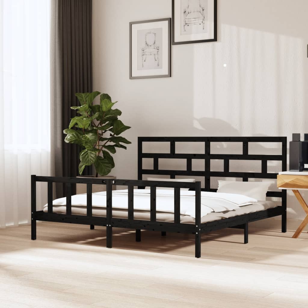 Estrutura de cama super king 180x200 cm pinho maciço preto