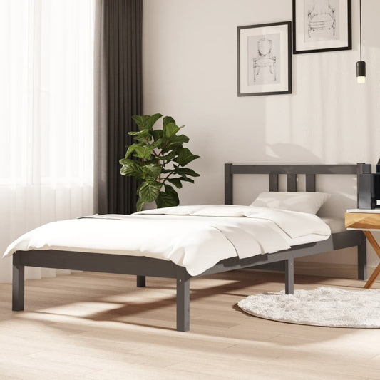 Estrutura de cama solteiro 90x190 cm madeira maciça cinza