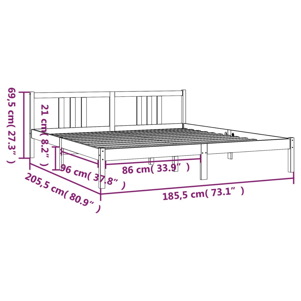 Estrutura de cama super king 180x200 cm madeira maciça preto