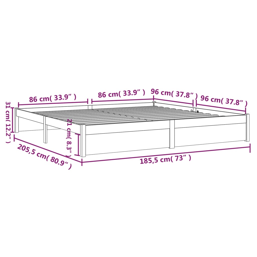 Estrutura de cama super king 180x200 cm madeira maciça preto