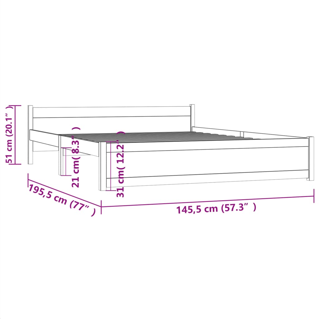 Estrutura de cama 140x190 cm madeira maciça castanho-mel