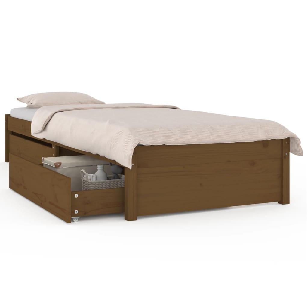 Estrutura de cama c/ gavetas 90x190 cm castanho mel